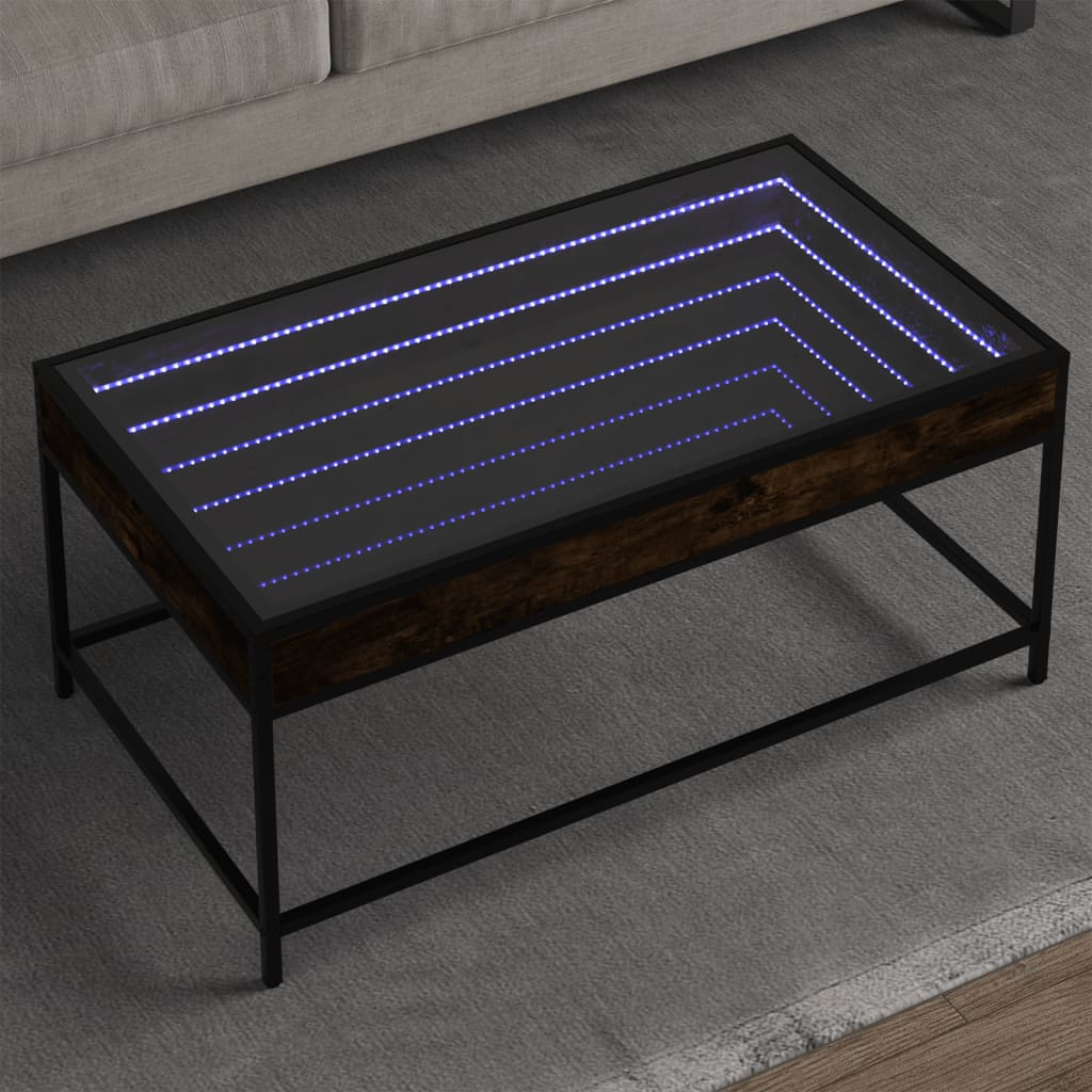 vidaXL Stolik kawowy z LED Infinity, przydymiony dąb, 90x50x41 cm