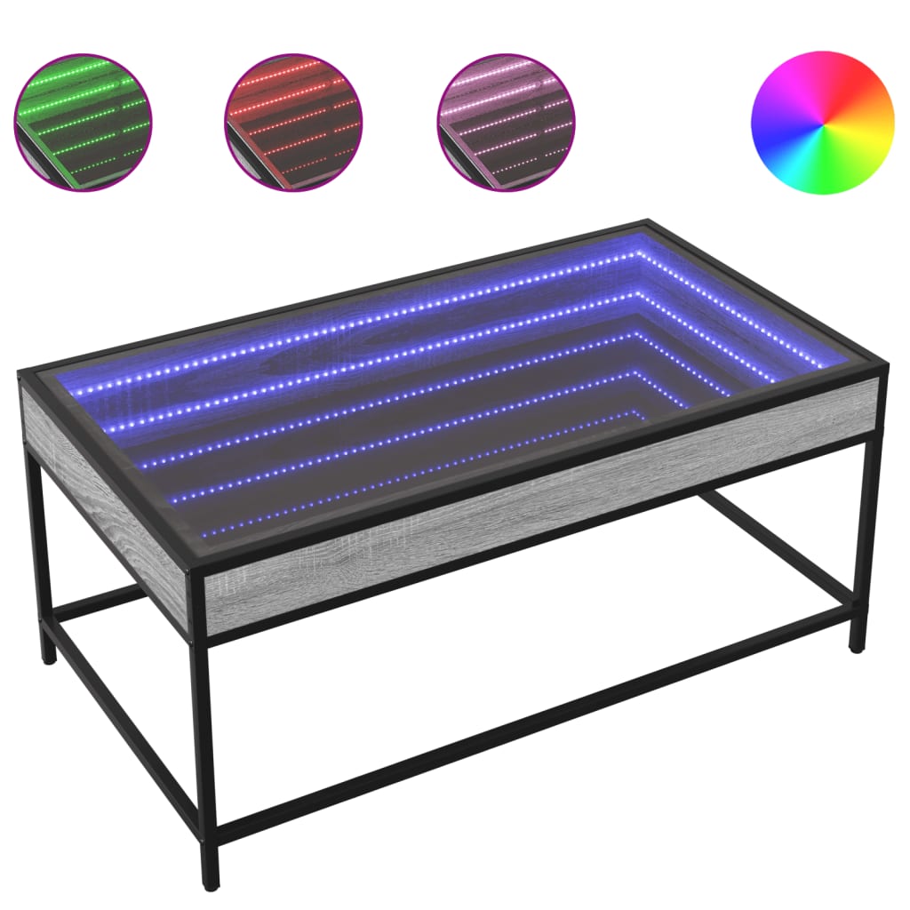 vidaXL Stolik kawowy z LED Infinity, szary dąb sonoma, 90x50x41 cm