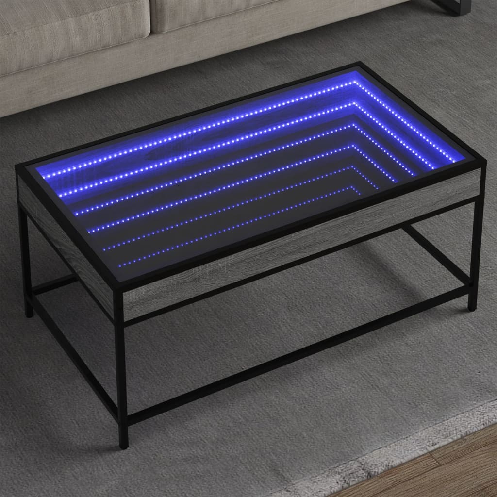 vidaXL Stolik kawowy z LED Infinity, szary dąb sonoma, 90x50x41 cm