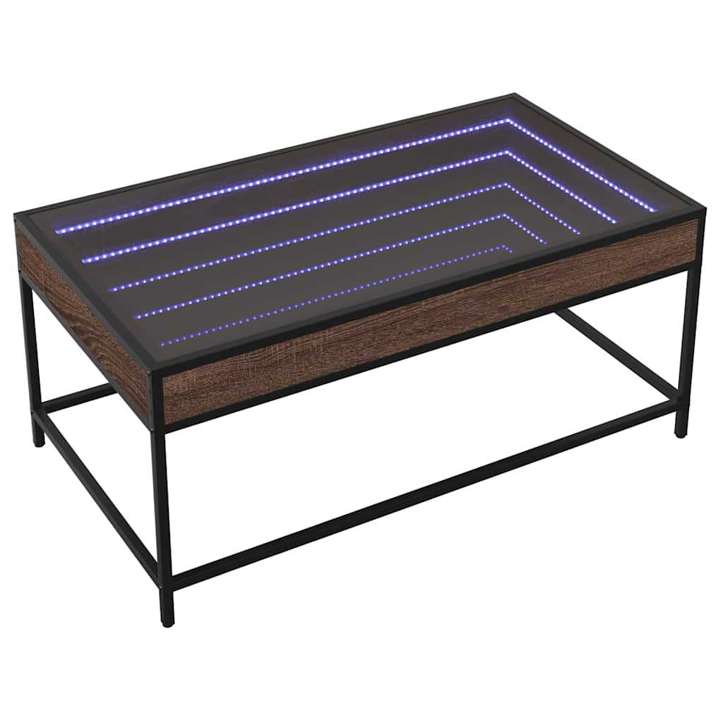 vidaXL Stolik kawowy z LED Infinity, brązowy dąb, 90x50x41 cm