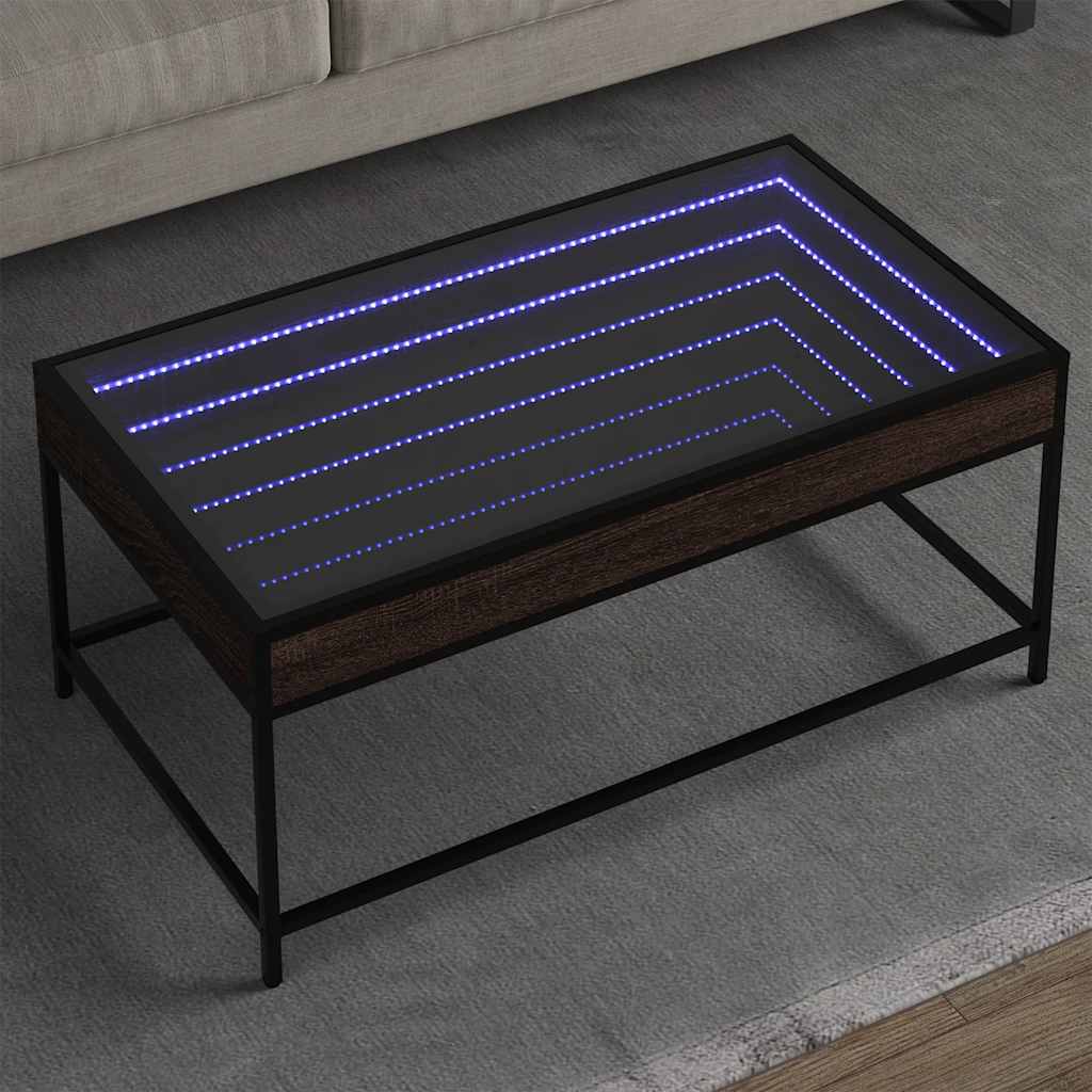 vidaXL Stolik kawowy z LED Infinity, brązowy dąb, 90x50x41 cm