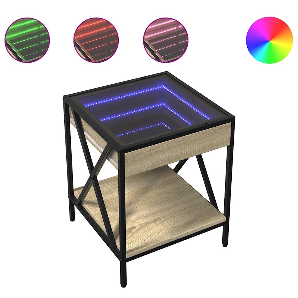 vidaXL Stolik kawowy z LED Infinity, dąb sonoma, 40x40x49 cm