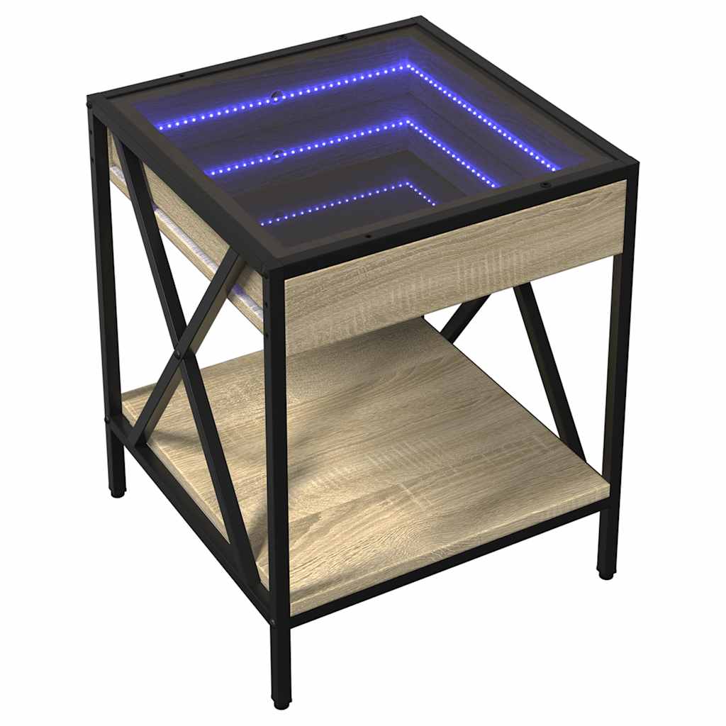 vidaXL Stolik kawowy z LED Infinity, dąb sonoma, 40x40x49 cm
