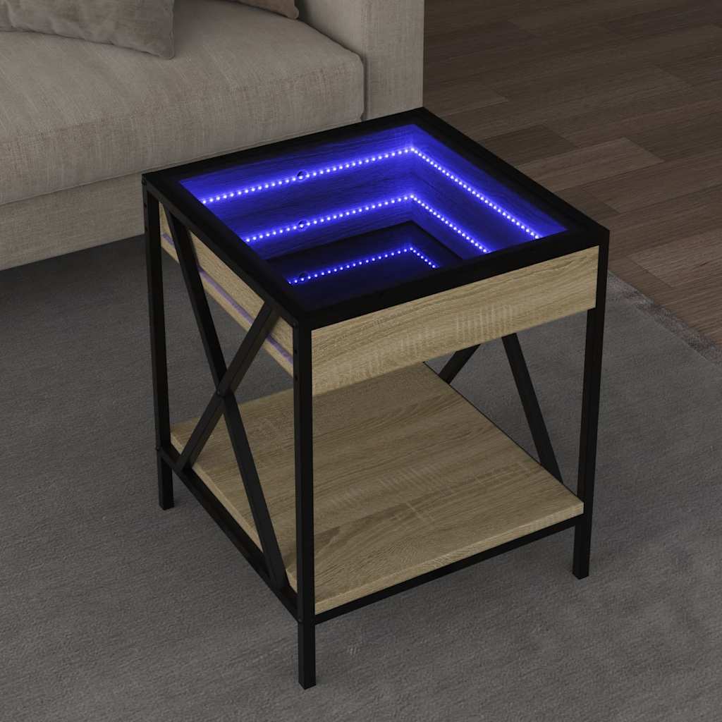 vidaXL Stolik kawowy z LED Infinity, dąb sonoma, 40x40x49 cm