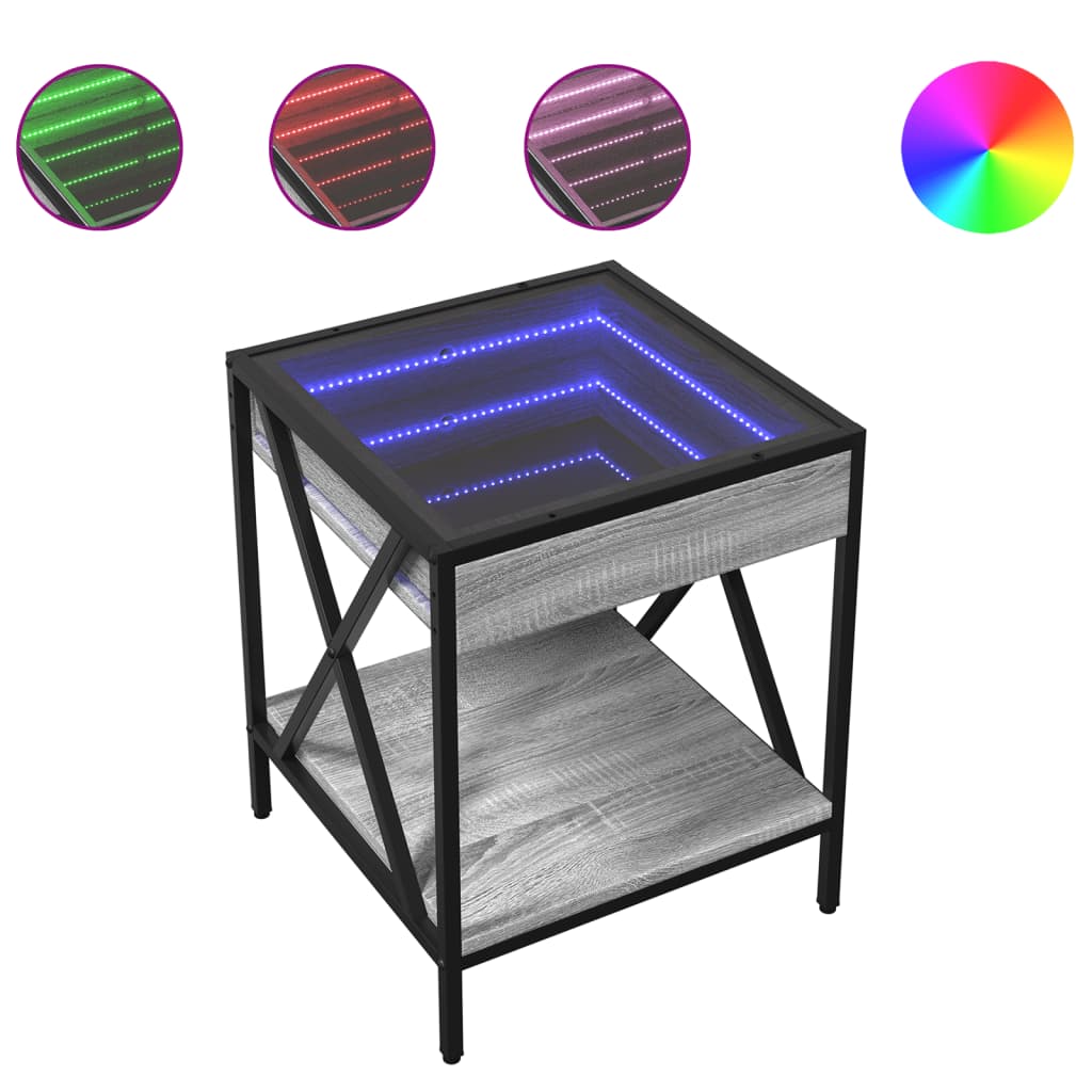 vidaXL Stolik kawowy z LED Infinity, szary dąb sonoma, 40x40x49 cm