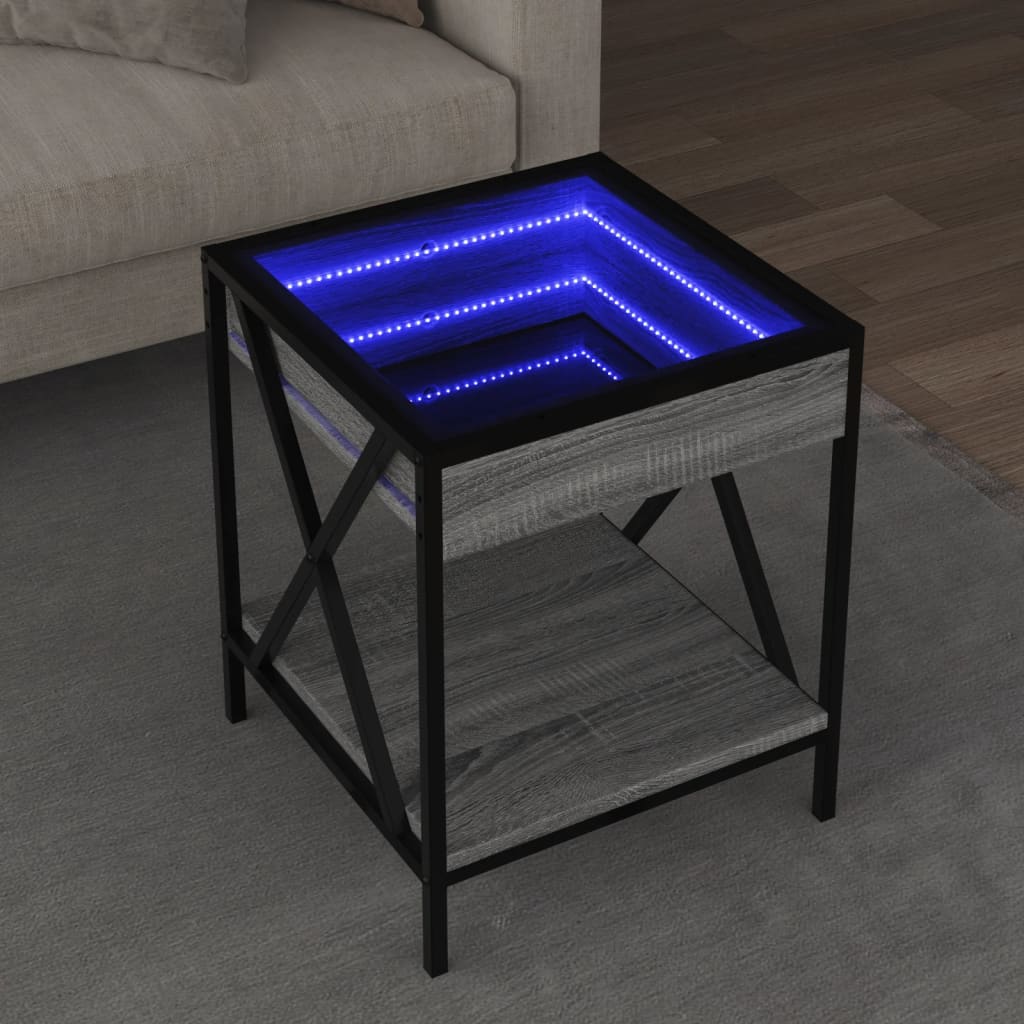 vidaXL Stolik kawowy z LED Infinity, szary dąb sonoma, 40x40x49 cm