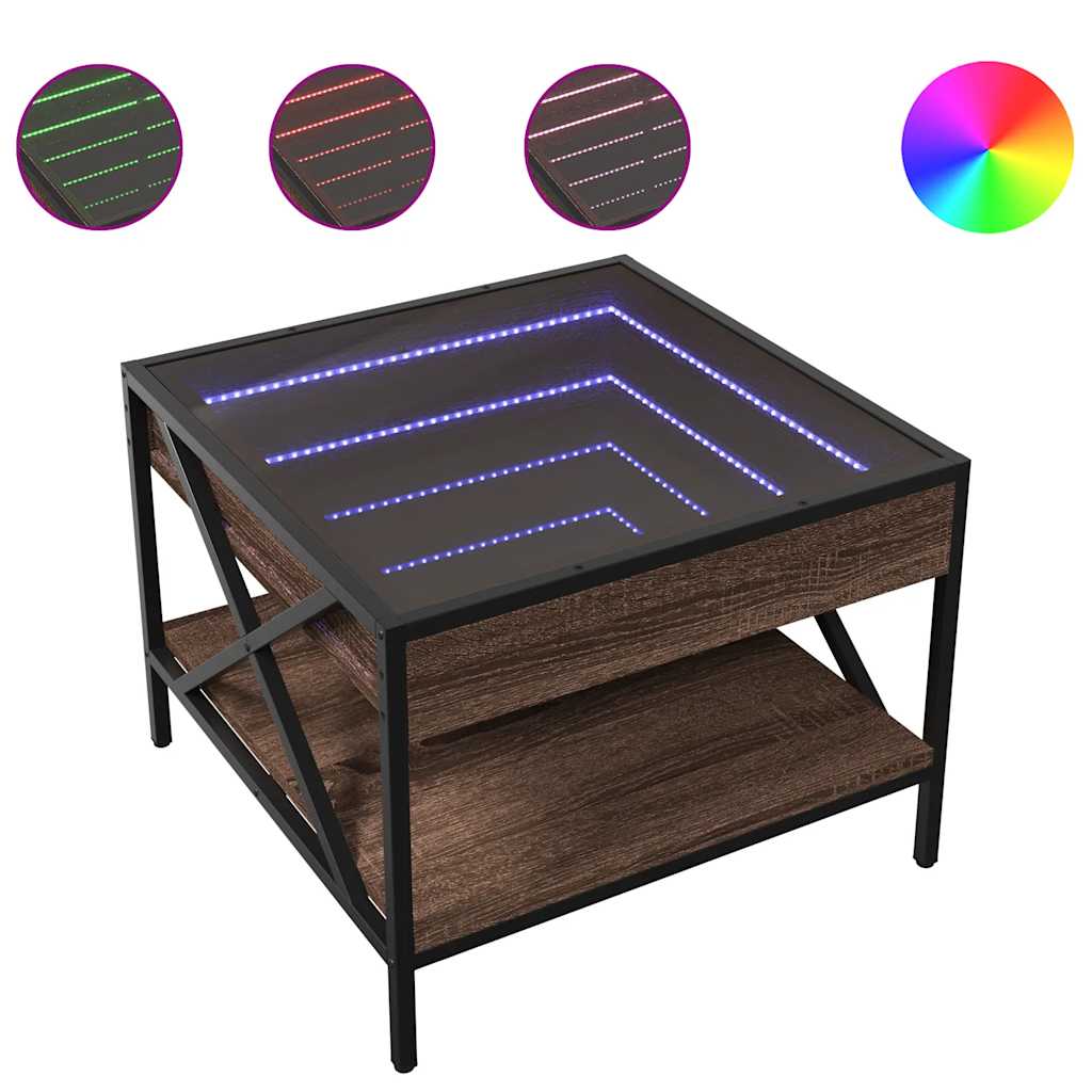 vidaXL Stolik kawowy z LED Infinity, brązowy dąb, 50x50x38 cm