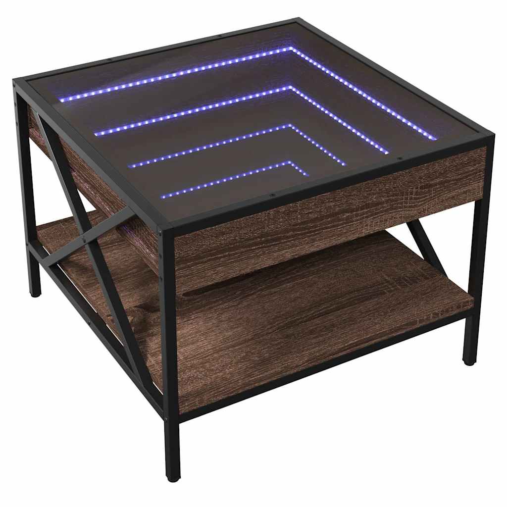 vidaXL Stolik kawowy z LED Infinity, brązowy dąb, 50x50x38 cm