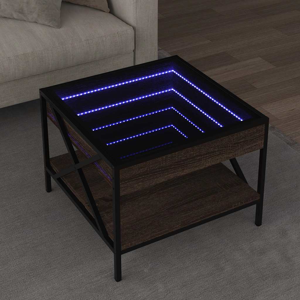 vidaXL Stolik kawowy z LED Infinity, brązowy dąb, 50x50x38 cm