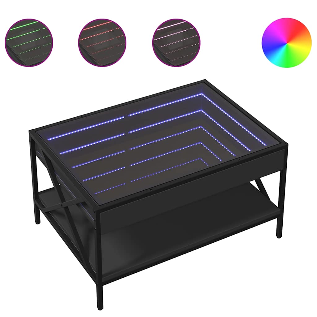 vidaXL Stolik kawowy z LED Infinity, czarny, 70x50x38 cm