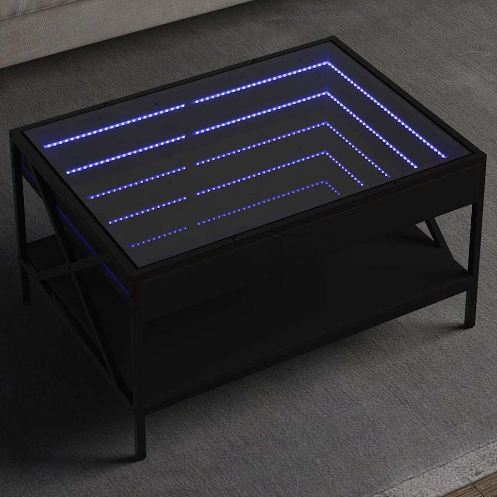 vidaXL Stolik kawowy z LED Infinity, czarny, 70x50x38 cm