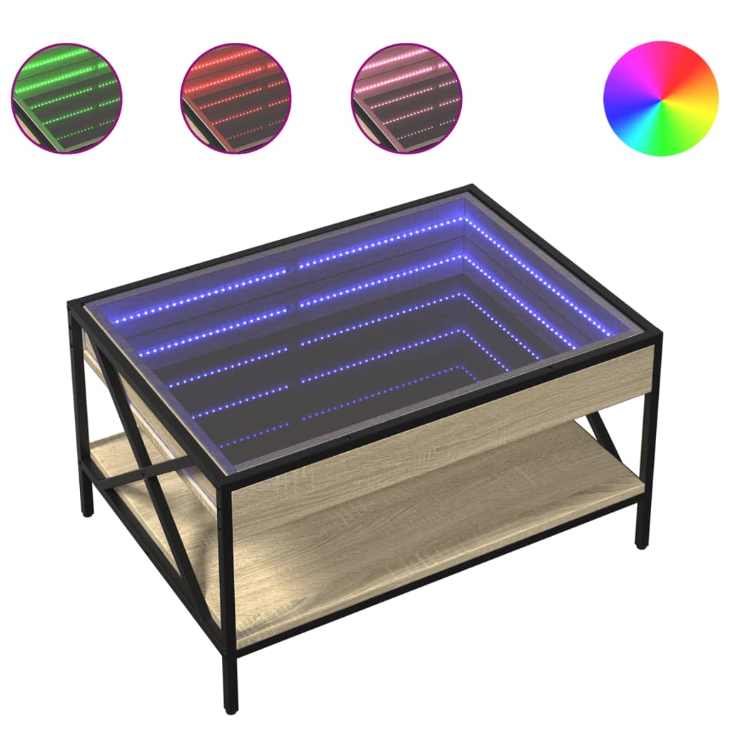 vidaXL Stolik kawowy z LED Infinity, dąb sonoma, 70x50x38 cm