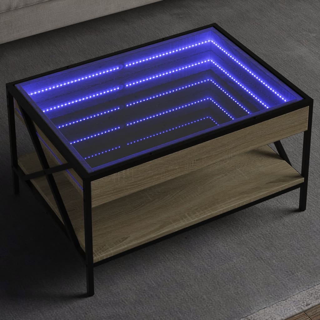 vidaXL Stolik kawowy z LED Infinity, dąb sonoma, 70x50x38 cm