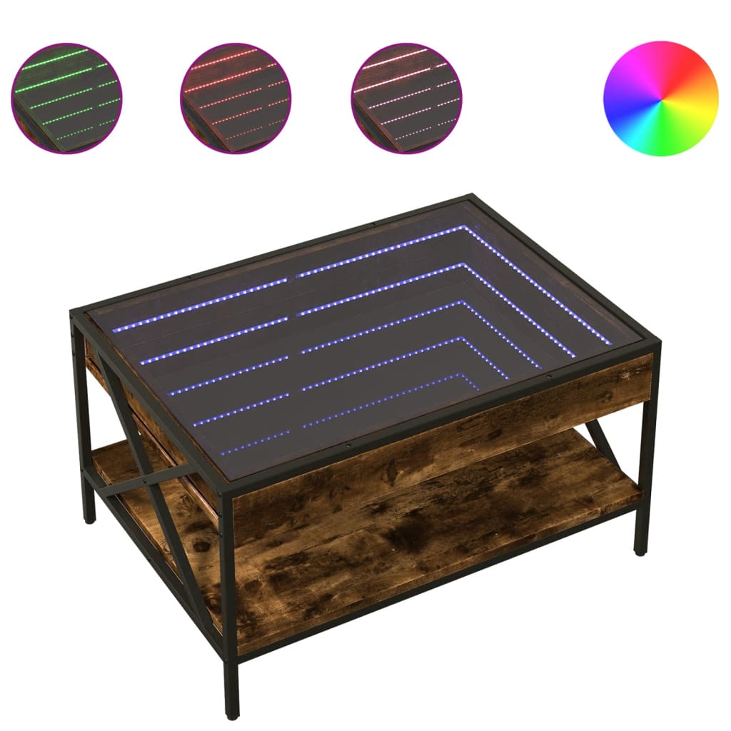 vidaXL Stolik kawowy z LED Infinity, przydymiony dąb, 70x50x38 cm