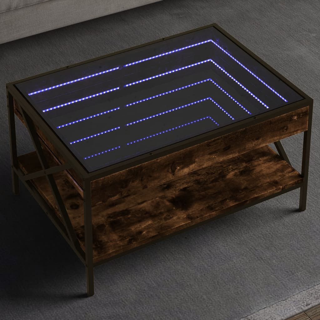 vidaXL Stolik kawowy z LED Infinity, przydymiony dąb, 70x50x38 cm