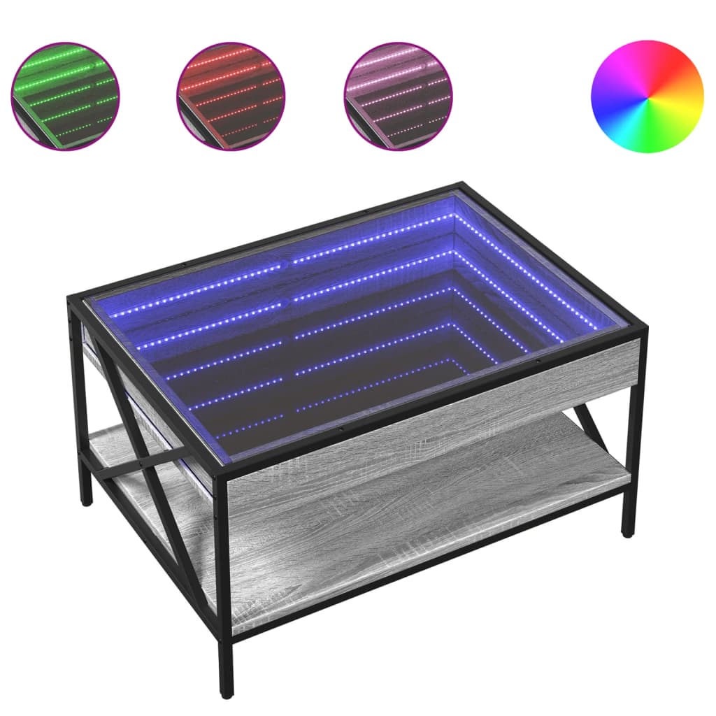 vidaXL Stolik kawowy z LED Infinity, szary dąb sonoma, 70x50x38 cm