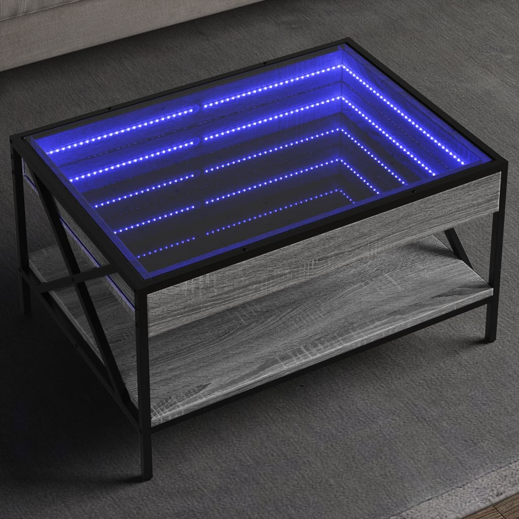 vidaXL Stolik kawowy z LED Infinity, szary dąb sonoma, 70x50x38 cm