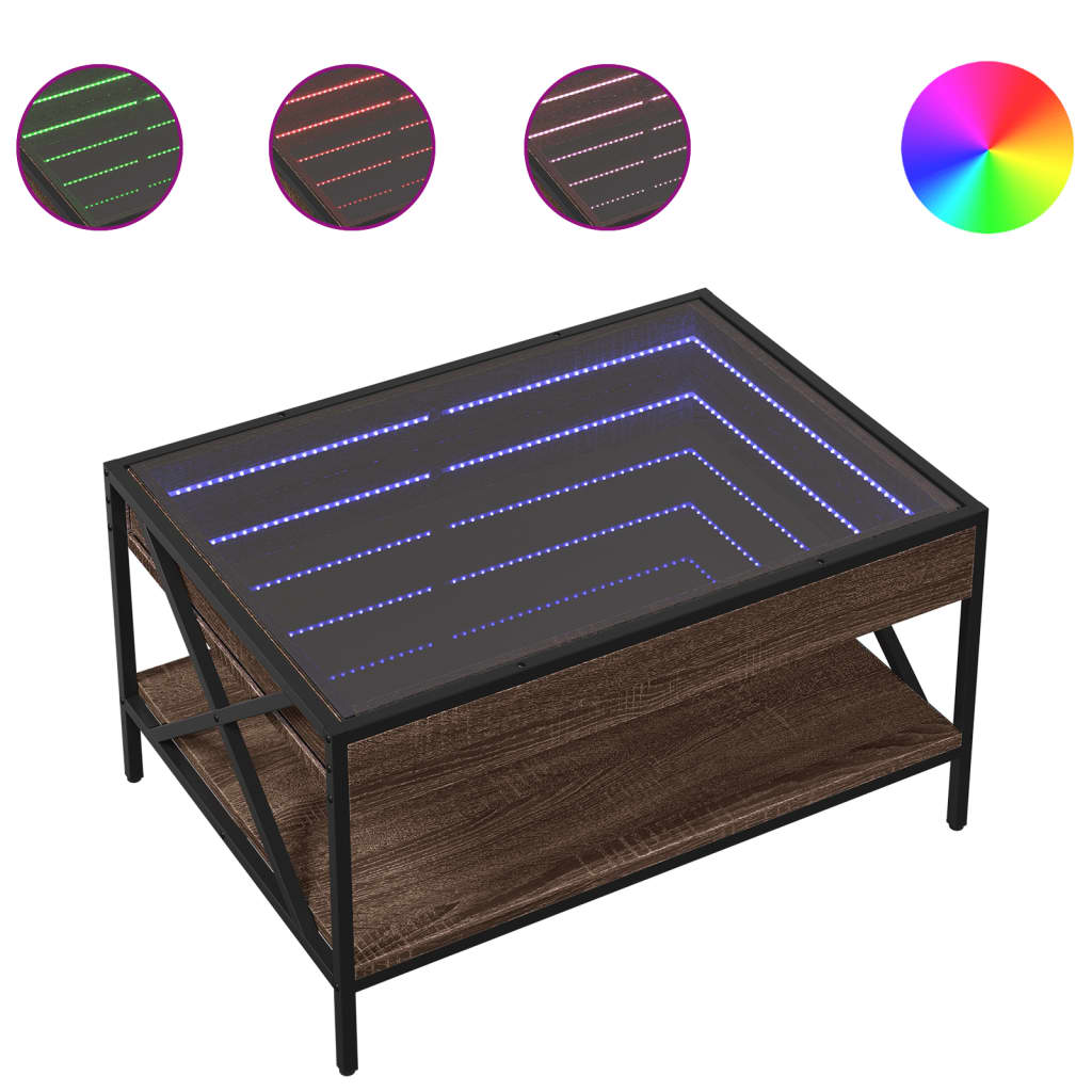 vidaXL Stolik kawowy z LED Infinity, brązowy dąb, 70x50x38 cm