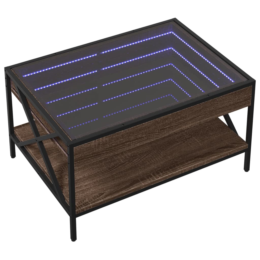 vidaXL Stolik kawowy z LED Infinity, brązowy dąb, 70x50x38 cm