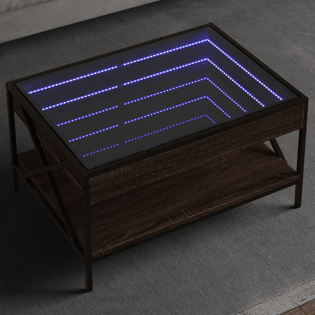 vidaXL Stolik kawowy z LED Infinity, brązowy dąb, 70x50x38 cm