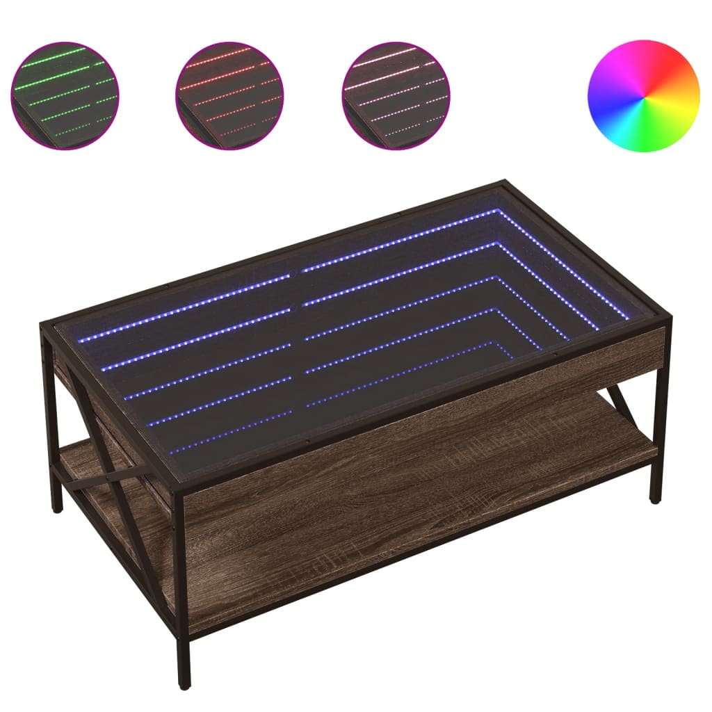 vidaXL Stolik kawowy z LED Infinity, brązowy dąb, 90x50x38 cm