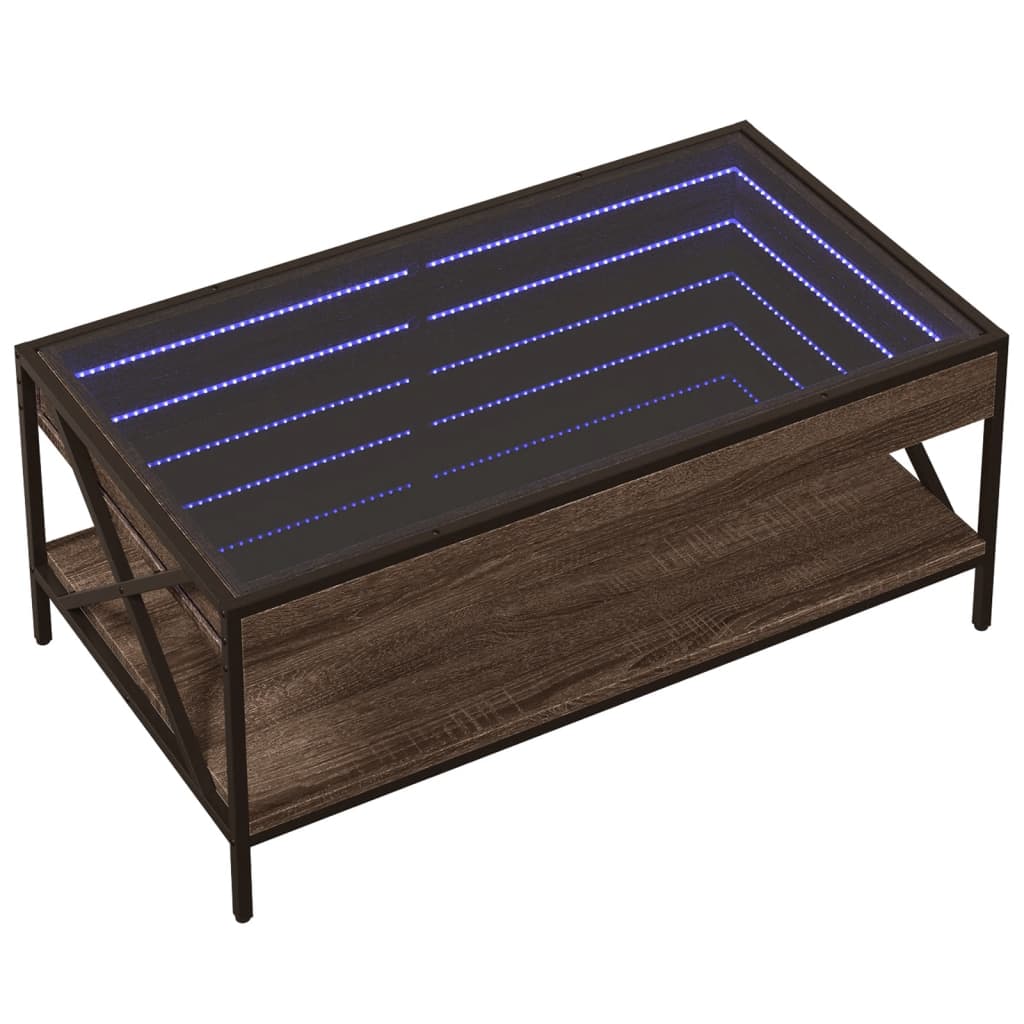 vidaXL Stolik kawowy z LED Infinity, brązowy dąb, 90x50x38 cm
