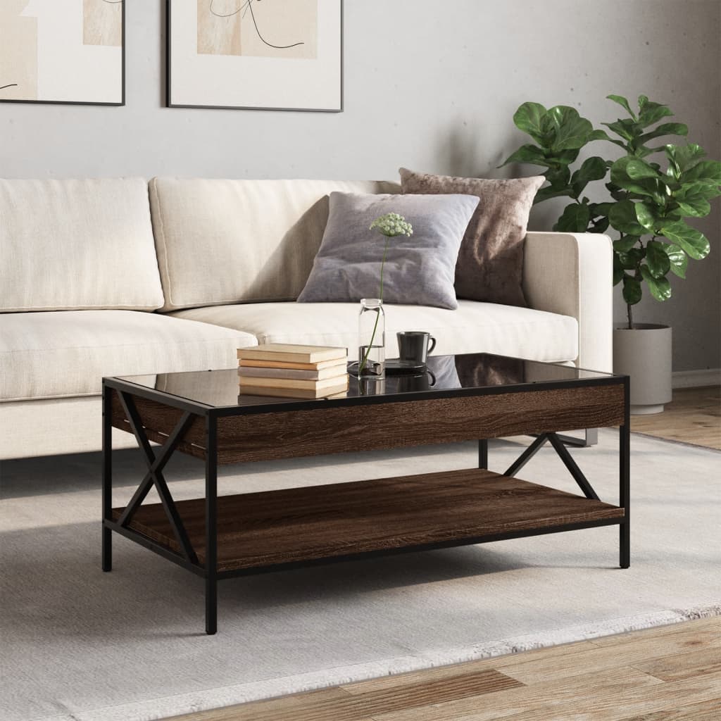 vidaXL Stolik kawowy z LED Infinity, brązowy dąb, 90x50x38 cm