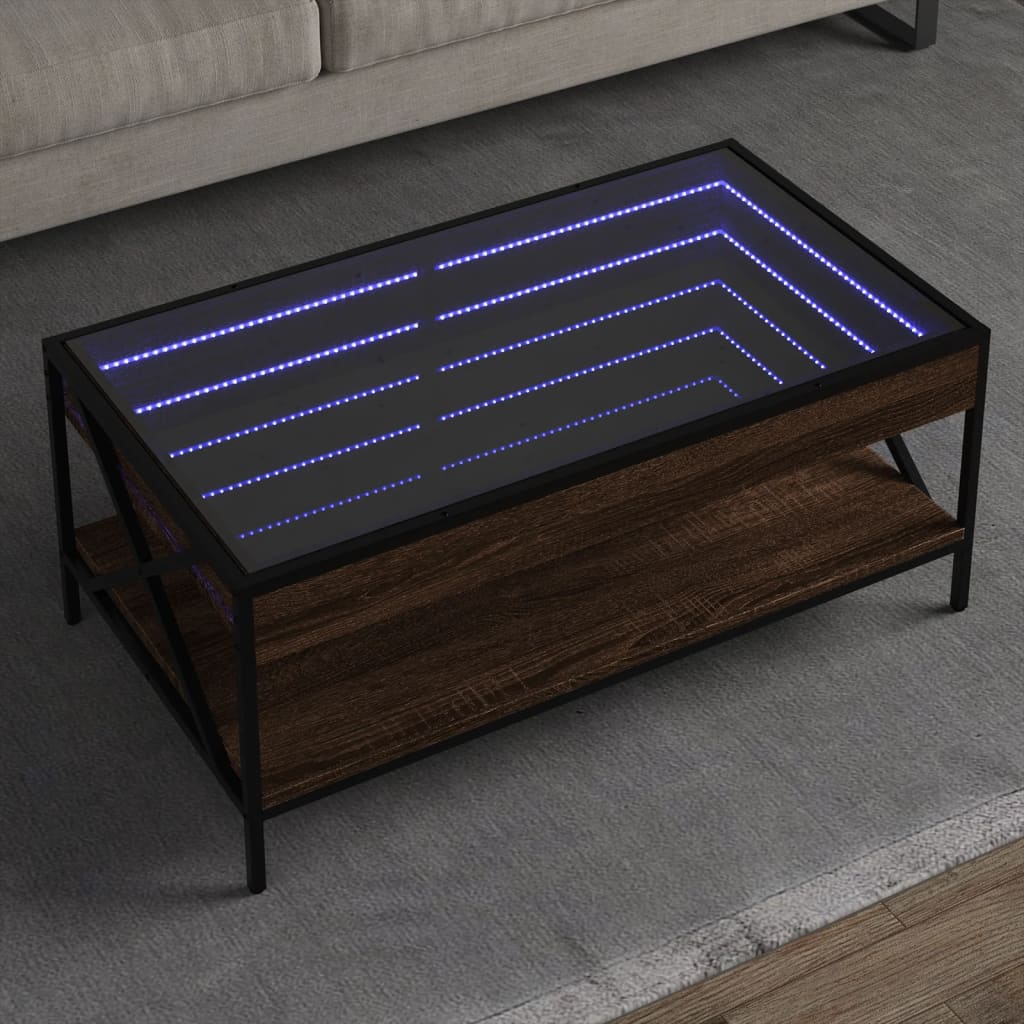 vidaXL Stolik kawowy z LED Infinity, brązowy dąb, 90x50x38 cm