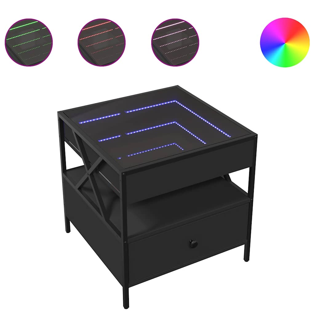 vidaXL Stolik kawowy z LED Infinity, czarny, 50x50x51 cm