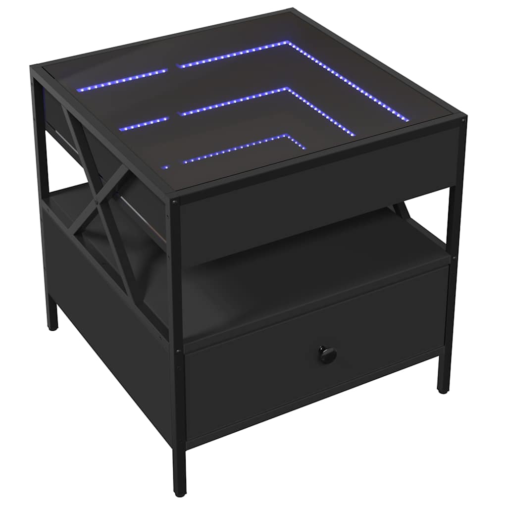 vidaXL Stolik kawowy z LED Infinity, czarny, 50x50x51 cm