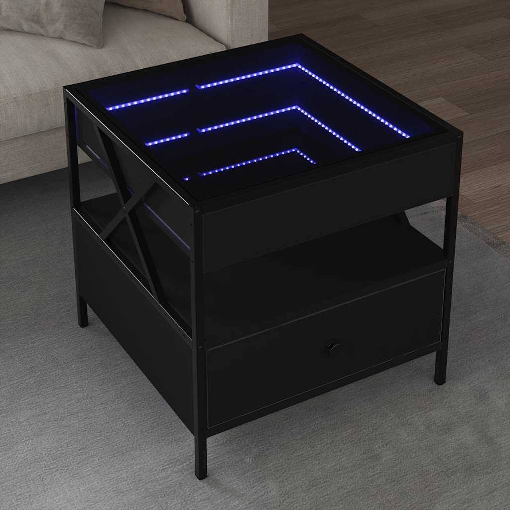 vidaXL Stolik kawowy z LED Infinity, czarny, 50x50x51 cm