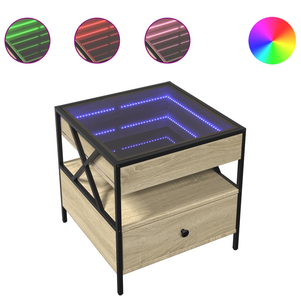 vidaXL Stolik kawowy z LED Infinity, dąb sonoma, 50x50x51 cm