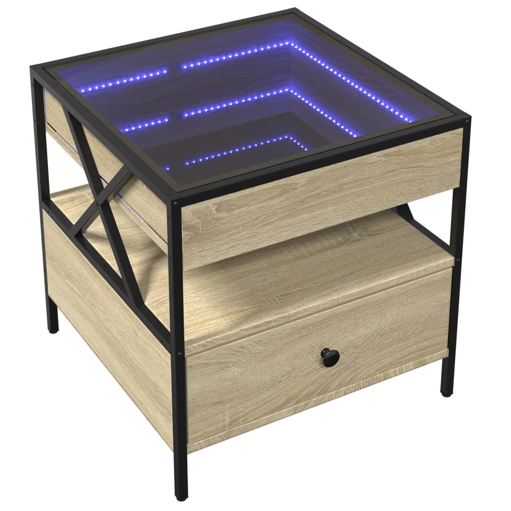 vidaXL Stolik kawowy z LED Infinity, dąb sonoma, 50x50x51 cm