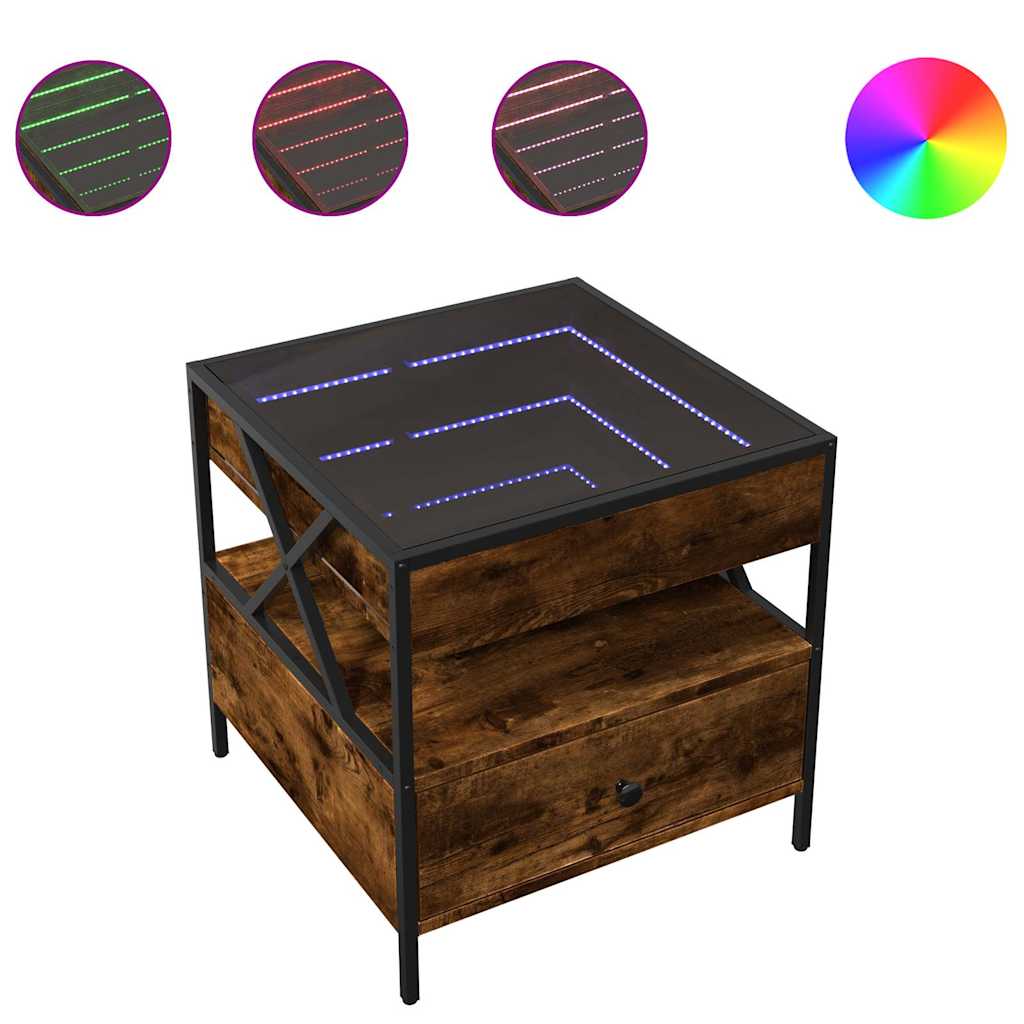 vidaXL Stolik kawowy z LED Infinity, przydymiony dąb, 50x50x51 cm
