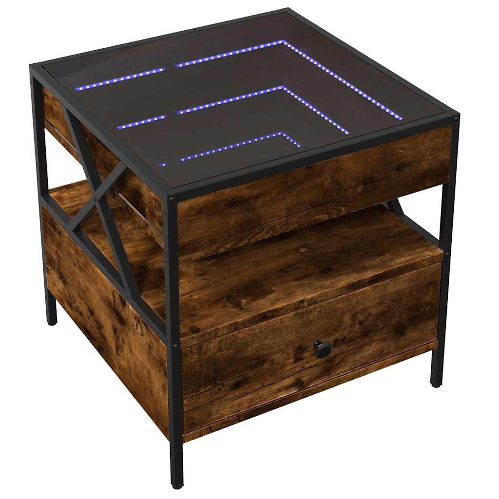 vidaXL Stolik kawowy z LED Infinity, przydymiony dąb, 50x50x51 cm