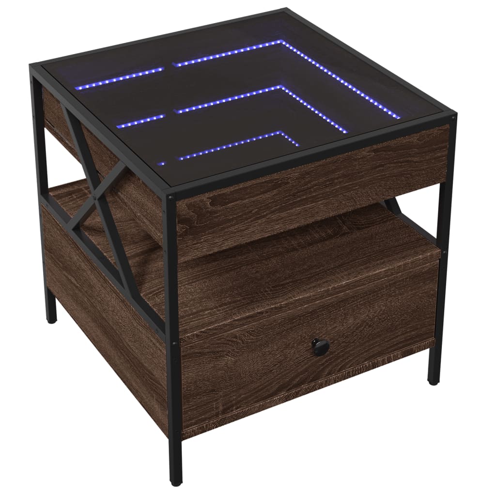 vidaXL Stolik kawowy z LED Infinity, brązowy dąb, 50x50x51 cm