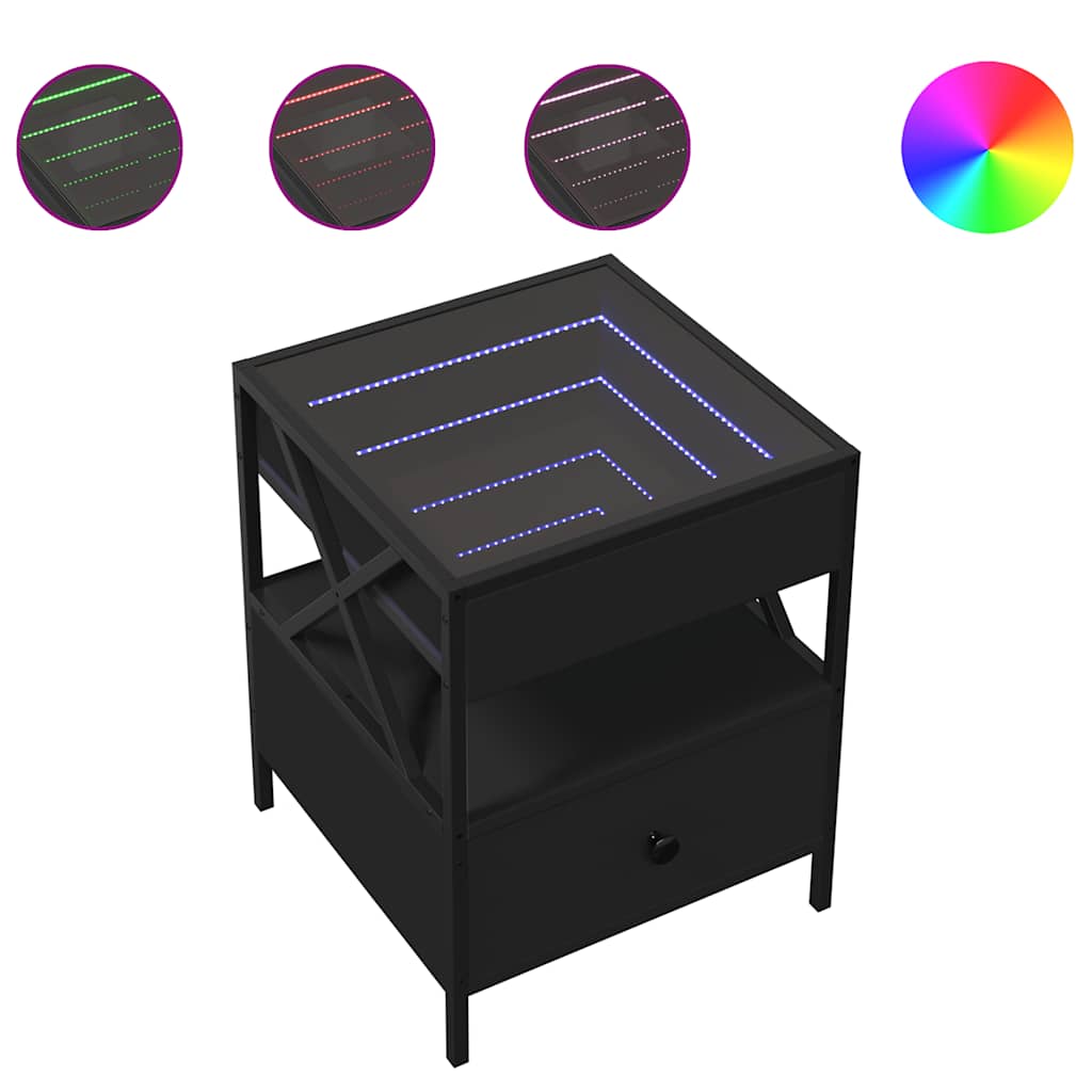 vidaXL Stolik nocny z LED Infinity, czarny, 40x40x51 cm