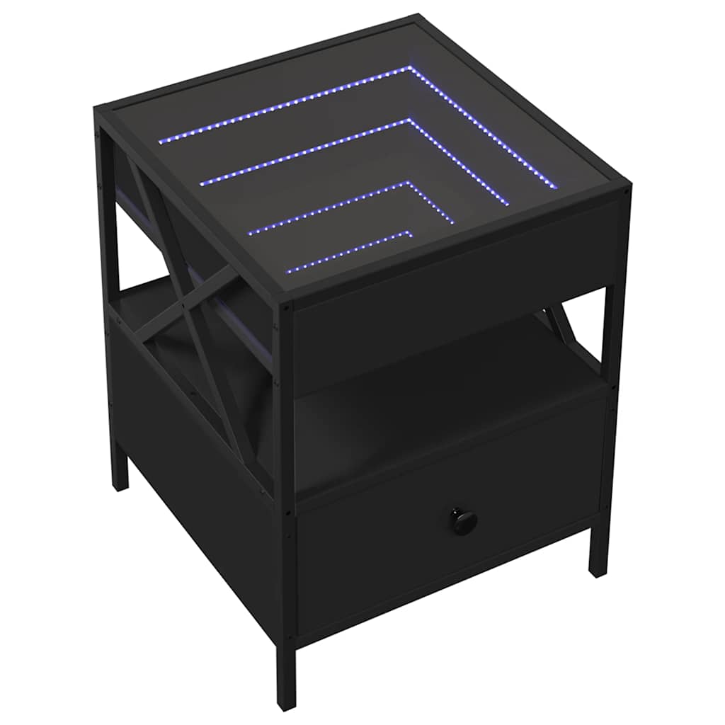 vidaXL Stolik nocny z LED Infinity, czarny, 40x40x51 cm
