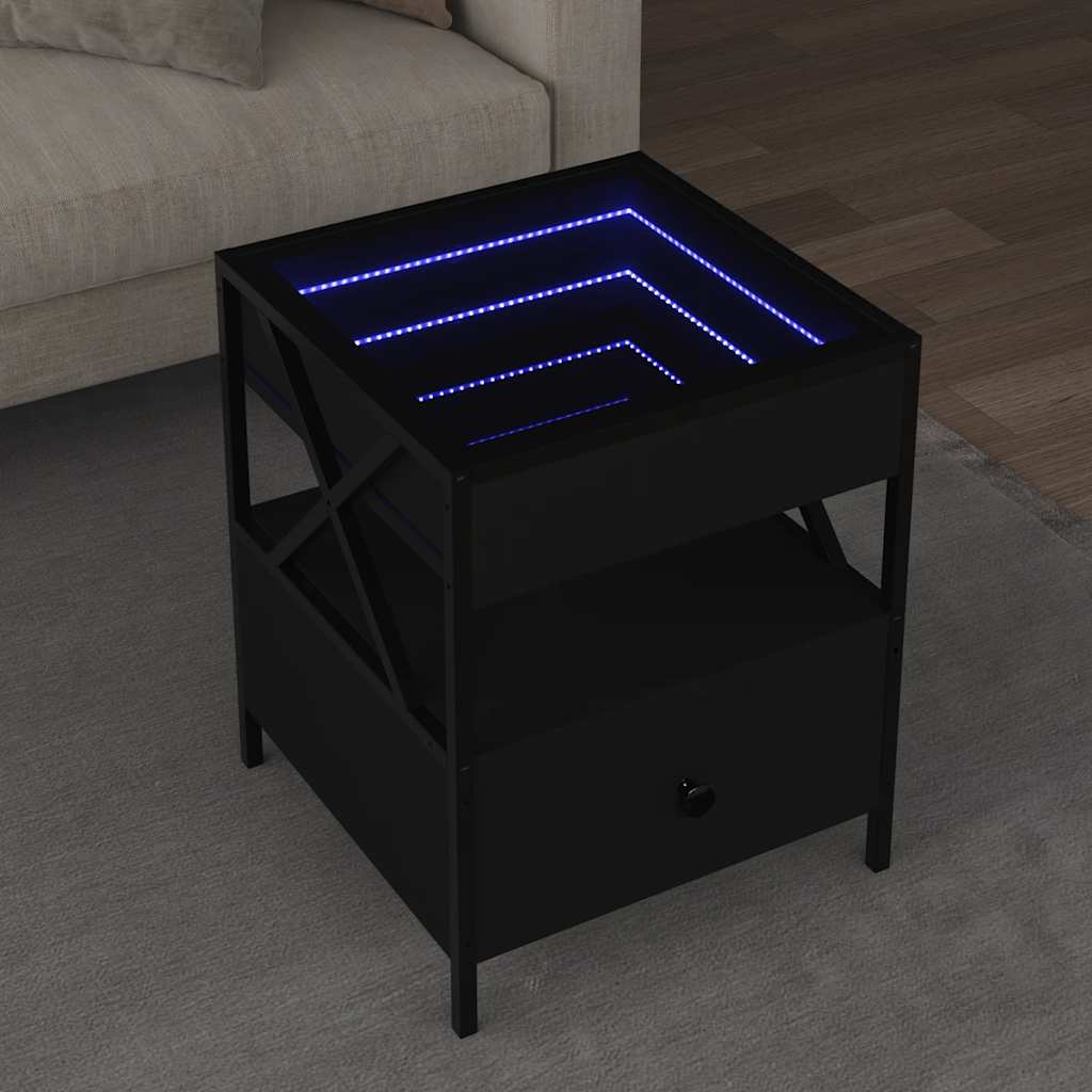 vidaXL Stolik nocny z LED Infinity, czarny, 40x40x51 cm