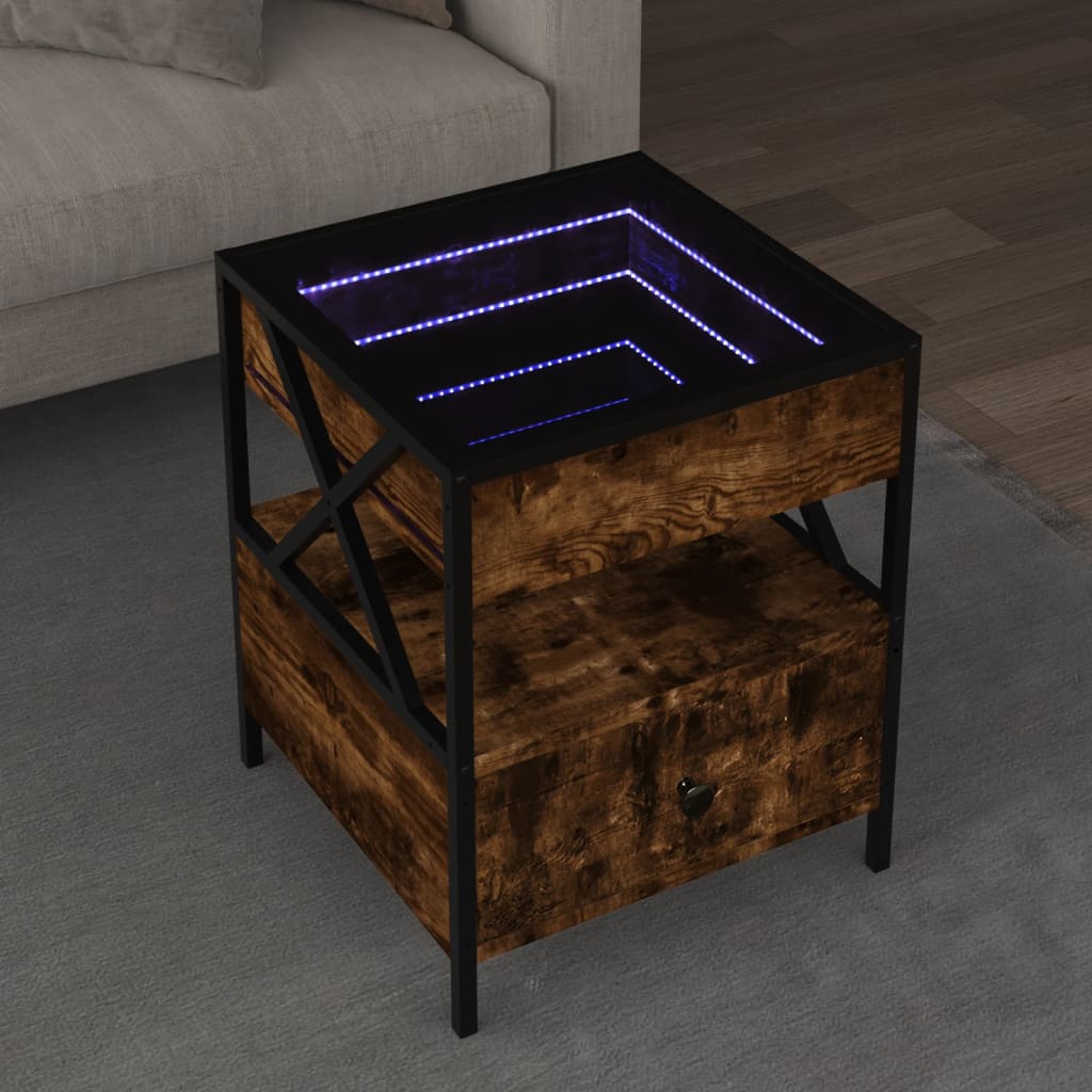 vidaXL Stolik kawowy z LED Infinity, przydymiony dąb, 40x40x51 cm