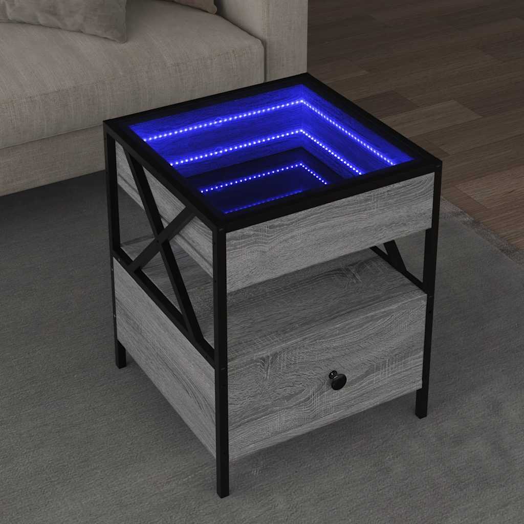 vidaXL Stolik kawowy z LED Infinity, szary dąb sonoma, 40x40x51 cm
