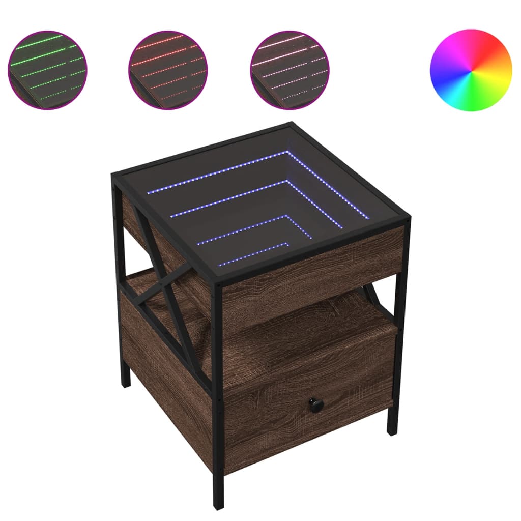 vidaXL Stolik kawowy z LED Infinity, brązowy dąb, 40x40x51 cm