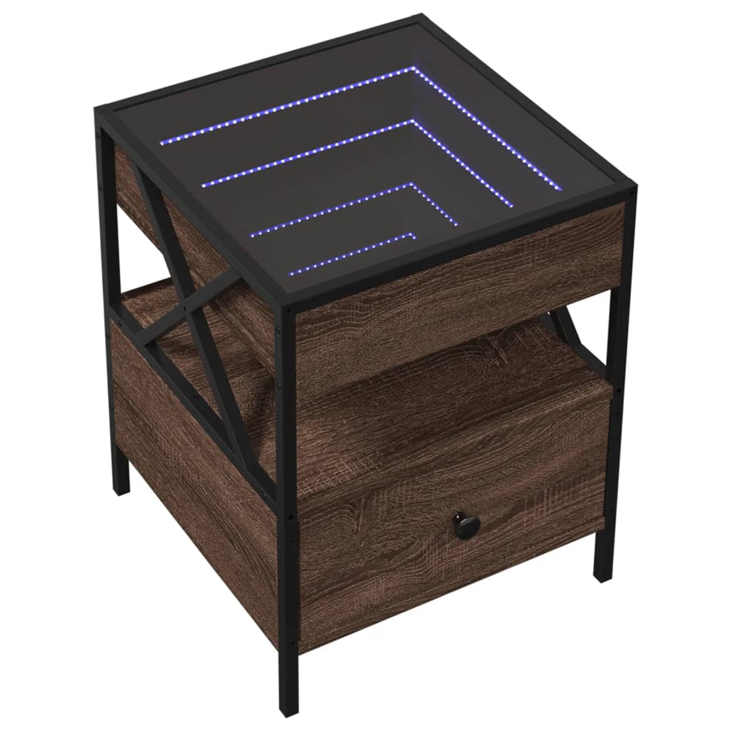 vidaXL Stolik kawowy z LED Infinity, brązowy dąb, 40x40x51 cm