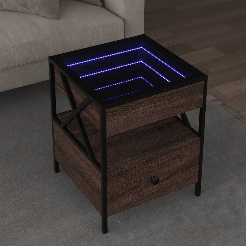 vidaXL Stolik kawowy z LED Infinity, brązowy dąb, 40x40x51 cm