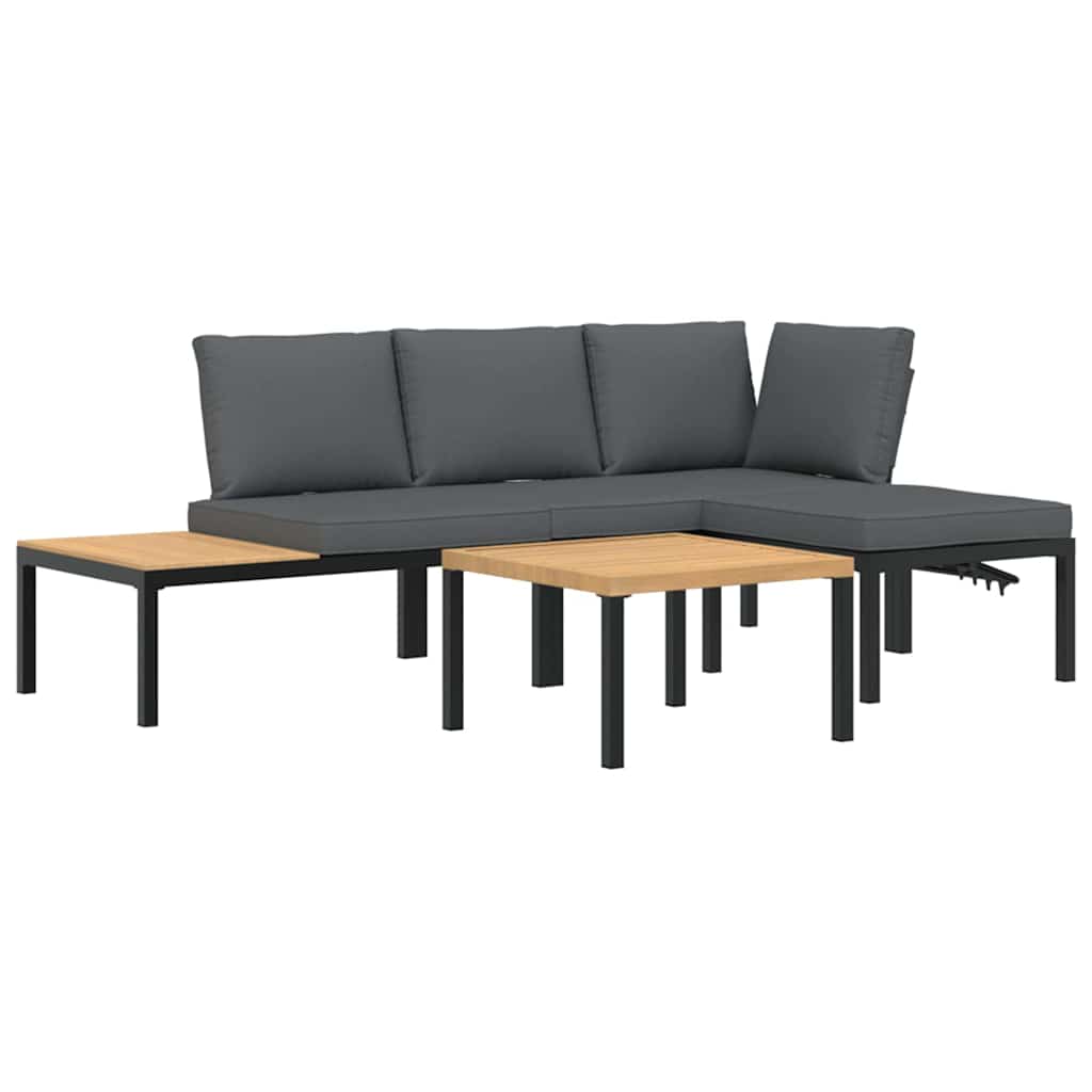 vidaXL 4-cz. zestaw mebli do ogrodu, z poduszkami, czarne aluminium