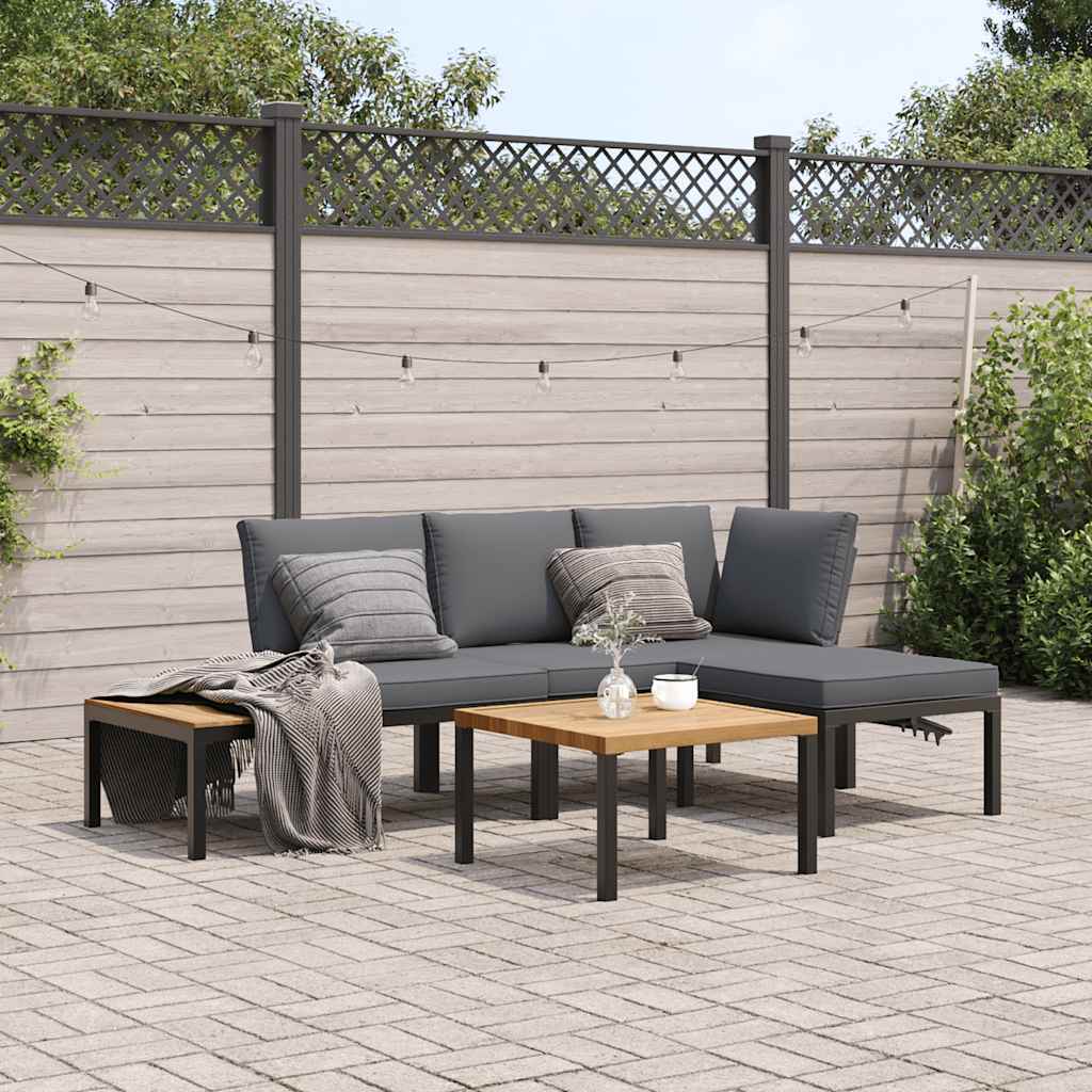 vidaXL 4-cz. zestaw mebli do ogrodu, z poduszkami, czarne aluminium