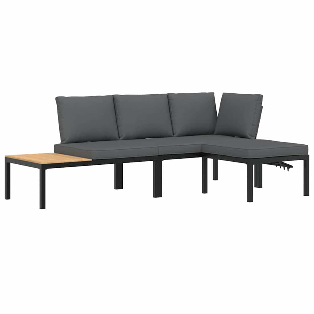 vidaXL 3-cz. zestaw mebli do ogrodu, z poduszkami, czarne aluminium