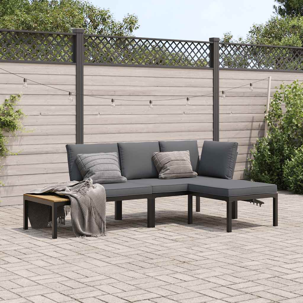 vidaXL 3-cz. zestaw mebli do ogrodu, z poduszkami, czarne aluminium