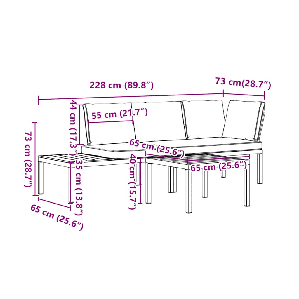 vidaXL 3-cz. zestaw mebli do ogrodu, z poduszkami, czarne aluminium