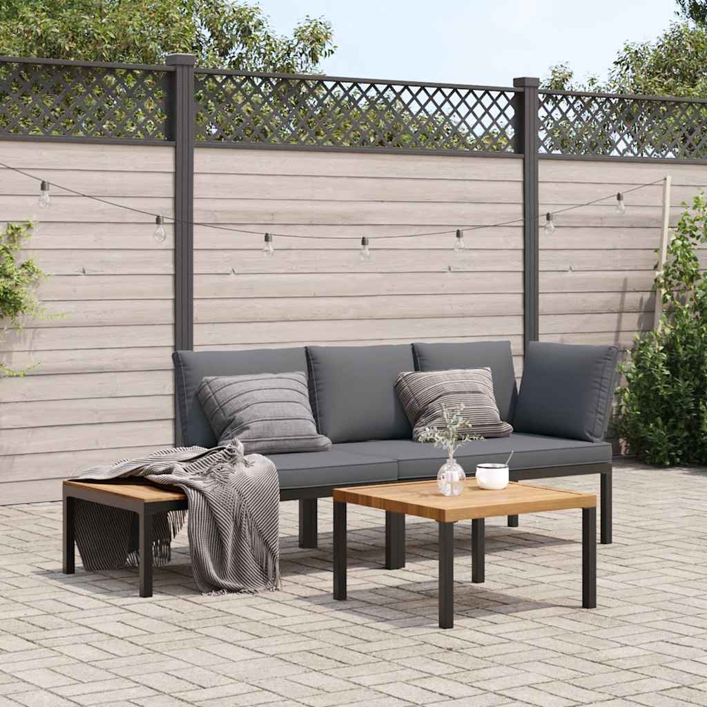 vidaXL 3-cz. zestaw mebli do ogrodu, z poduszkami, czarne aluminium
